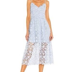 Astr Light Blue Lace Midi Dress with Spaghetti Straps